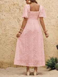 Vestido casual con escote de corazón para mujeres embarazadas en vacaciones de verano - Rosa Pálido - Ver 4