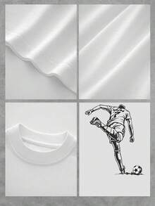 Figura de jugadora de fútbol dando una patada al balón simbolizando energía, pasión deportiva y determinación en cada movimiento camiseta de mujer 100% algodón cómoda suave ideal para uso diario y actividades casuales - Blanco - Ver 4