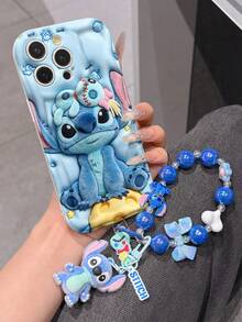 Disney Has Authorized, Phone Case - Chain Set, The Stitch Lilo & Stitch 3D Phone Case Plus A Silicone 3D Stitch Bracelet With Metallic Ring Removable Bracelet, Stitch And Angel Pattern, Compatible With Iphone17/16/15/14/13/12/11/XS/XR/X Plus Pro Max, A Stylish Cartoon Phone Case, The Perfect Gift Choice, Phone Protection, Durable Phone Cover, Great Gift For Friends And Family. - 白色 - 查看 2