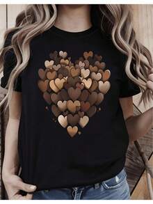 Gran oferta: Camiseta de talla grande para mujer con gráfico en forma de corazón y diseño único, perfecta para uso casual y estilo cotidiano - Negro - Ver 1
