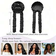 Satin Curl Sleeping Cap With Long Curl Strap, Suitable For Braids And Long Hair - Multicolor - View 3