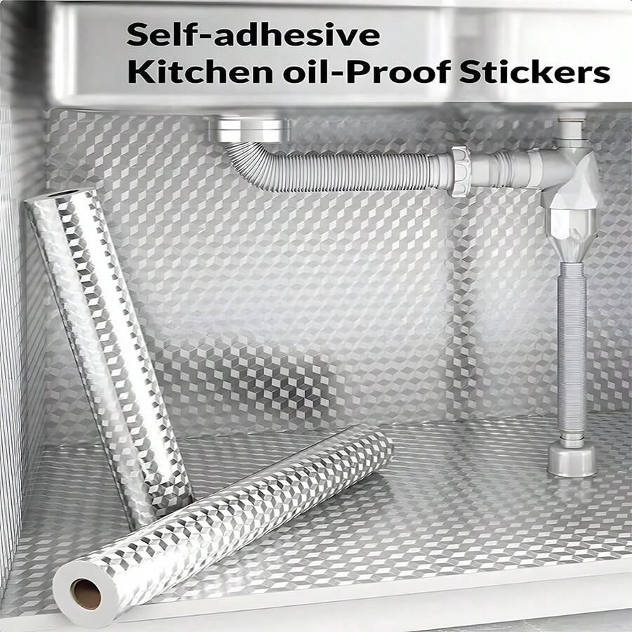 1 Roll Industrial Aluminum Foil Contact Paper, Self-Adhesive Waterproof Peel And Stick Wallpaper, Modern Metallic Diamond Texture Suitable For Sink Cabinet Drawers, Removable No Residue Home Decor - Silver - View 1