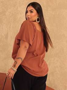 Women's Plus Size  Blouse - Rust Brown - View 3