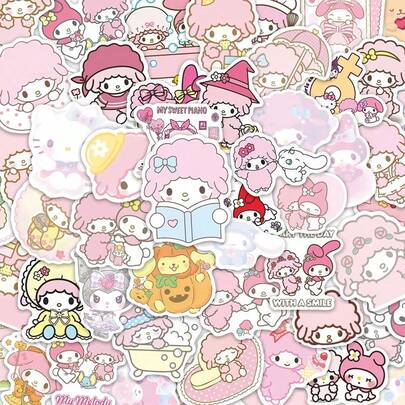  100 miếng dán hoạt hình Sanrio Melody dễ thương, miếng dán trang trí máy tính hình anime, miếng dán trang trí điện thoại hình nhỏ, quà tặng hoàn hảo cho các bữa tiệc, quà tặng lễ hội cho người hâm mộ.