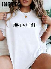 1 Piece Of 100% Cotton T-Shirt With A Fun Dog And Coffee Design - Printed T-Shirt With The Phrase "Texted By Coffee Lover", Short Sleeves And Round Neck, Casual Style, Suitable For All Seasons - Unisex Streetwear For Women And Men, 180g 100% Cotton, Designs Are Fully Printed. Unisex. - 白色 - 查看 12