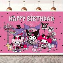 SANRIO 1件三麗鷗卡通Hello Kitty攝影背景布，生日派對裝飾橫幅 - 查看 8