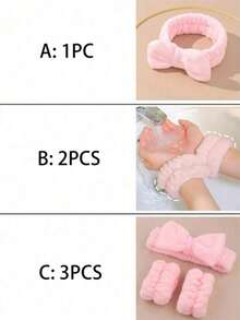 1/2/3件套纯色浴用头带和浴用腕带套装 - A - 查看 3