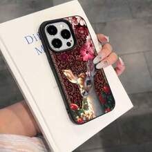 1pc TPU Material Vintage Red Dreamlike Deer Pattern Phone Case Compatible With Apple 17 Pro Max/17/16 Pro Max/15/13/12/11, S20 FE/A15/S24/A55, Note 11/Note 12/Note 13 Pro, Full Coverage Anti-Fall Soft Protective Cover - Black - View 3