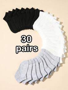 30pcs/Set Kids Solid Color Breathable Sport Mesh Short Socks, Casual Daily Wear, Spring/Summer - Multicolor - View 9