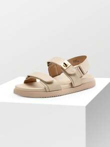 Women's Comfortable Open Toe Flat Sandals Fashion One Band Summer Dessy Sandals - 杏色 - 查看 4