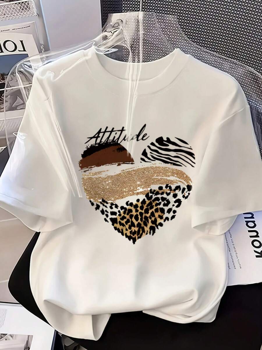 Camiseta con Estampado Gráfico, Manga Corta, Cuello Redondo, Estilo Casual para Verano y Primavera, Ropa de Mujer Y2k - Negro - Ver 1