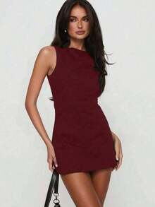 Elegante y de moda vestido mini ajustado con cuello redondo, sin mangas y con lazo en la espalda, nueva llegada de primavera/verano - Blanco - Ver 7