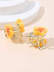 2pcs Alloy Tulip & Pearl Small Hair Clips Summer Hair Accessories Vacay Claw Clips - Multicolor - View 8
