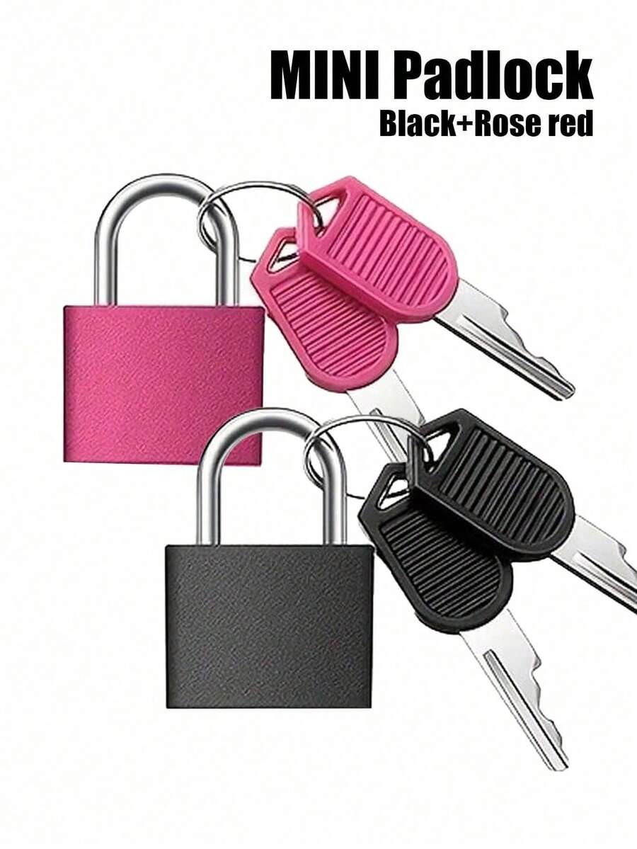 2 piezas Candado de equipaje mini multicolor (Negro+Rosa Rojo) Candado de carcasa de plástico colorido de aleación de zinc, candado pequeño con llave para equipaje, mochila, candado de casillero del gimnasio, candado de maleta, juego de emparejamiento en el aula, etc., candado de maleta con llave, imprescindible para volver al colegio, imprescindible para el cartero - multicolor - Ver 1