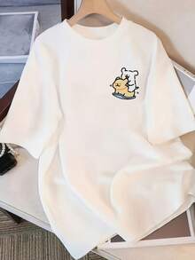 Unisex Summer Casual T-Shirt With Cute Cartoon Rabbit Graphic | Short Sleeve Crew Neck T-Shirt, 100% Lightweight Blend, Spring-Summer Fashion Top, Fun Design - Vintage Street Style, Loose Fit Unisex Cotton Crew Neck Short Sleeve T-Shirt. - 白色 - 查看 7
