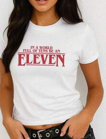 Camiseta de cuello redondoStranger Eleven Cropped Baby Tee,Camiseta con estampado kawaii,Top de estilo urbano hip-hop,blusas para mujer,La elección perfecta para tus atuendos de San Valentín,afiliado ,camiseta masculina con gráfico divertido,Prenda masculina de moda - Blanco - Ver 1