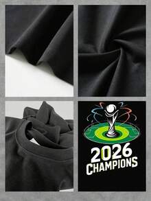 Graphic Depicting A Championship Trophy Surrounded By A Stylized Stadium With Lights In Blue, Red, And Green, Symbolizing The Passion And Energy Of World Football With The Inscription "2026 Champions" Celebrating Victory And The Competitive Spirit. Women's T-Shirt, 100% Cotton, Comfortable And Modern For Sports Fans - 黑色 - 查看 4