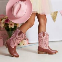 Cowgirl Cowboy Western Boots Girls Mid Calf Riding Shoes Little Kid/Big Kid - 粉紅色/棕色 - 查看 2