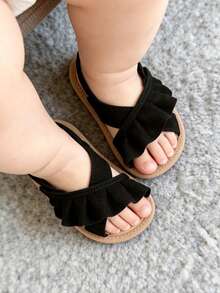 Giày sandal mùa hè cho bé gái, đế mềm, thích hợp cho trẻ sơ sinh và trẻ mới biết đi, giày tập đi, giày váy cho bé tập đi trong nôi. - màu đen - Xem 8