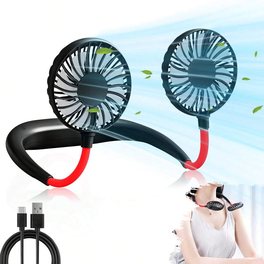 1 pieza Ventilador de cuello recargable por USB, rotación de 360°, adecuado para oficina, viajes, fitness, transporte, al aire libre y otros escenarios, 3 velocidades de viento ajustables