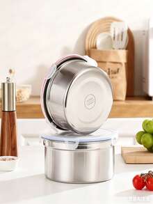 1/3pcs 304 Thick Stainless Steel Storage Container With Lid, Airtight Refrigerator Storage Box, Round Lunch Box - Multicolor - View 7