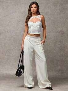 Top de corsé negro removible para festivales de música, atuendos para conciertos - Blanco - Ver 4