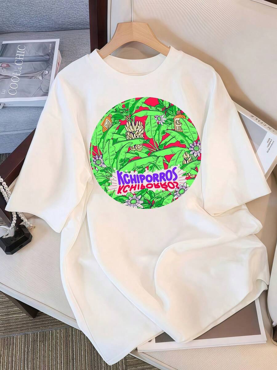 2026 T-Shirt, Kchiporros Tropical Plant Doodle Graphic T-Shirt, Casual Oversized T-Shirt For Streetwear Fans, Retro Bootleg Style K-Pop Idol Oversized T-Shirt, Vintage Graphic Print T-Shirt, Casual Short Sleeve Top, Fan Merchandise, Black Streetwear T-Shirt For Fans, Vintage Graphic K-Pop Star T-Shirt, Short Sleeve Oversized T-Shirt With Retro Letter Print, Casual Black Crew Neck Top, Gift For Streetwear Style Idol Fans, Comfortable Loose Fit Cotton Blend T-Shirt For Women And Men. - White - View 1