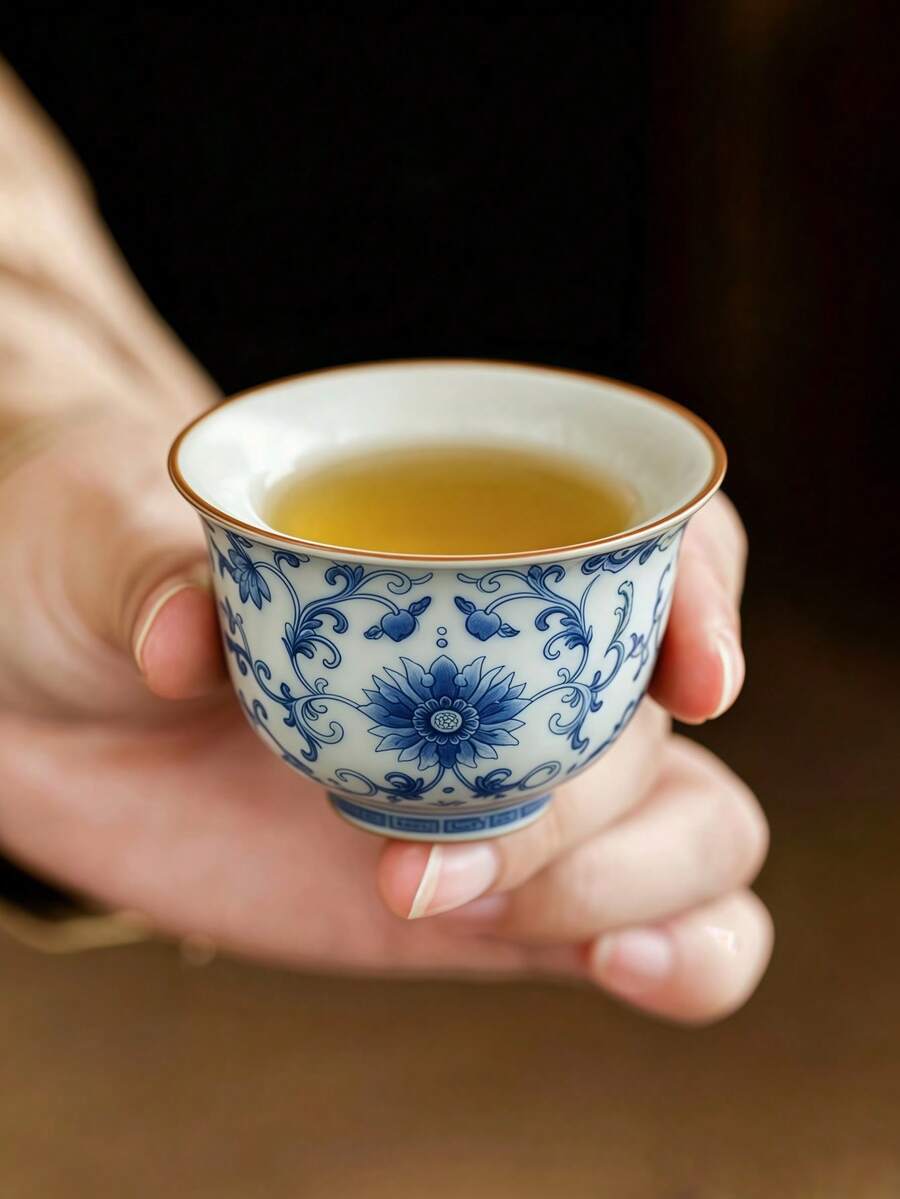 高端中式陶瓷茶具，家用瓷器茶具，中式茶杯，乔迁节日礼品，茶杯，精致茶杯，陶瓷茶具，功夫茶杯 - 彩色 - 查看 1