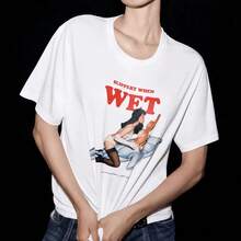 1 pieza de camiseta de manga corta con estampado de frases coquetas estilo Y2K, 100% algodón, transpirable, cuello redondo, 180g, 100% algodón. - Blanco - Ver 6