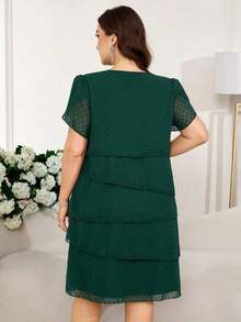 Reflora Vestido de moda con cuello redondo, mangas con volantes y estampado floral para mujer de talla grande - Verde - Ver 3