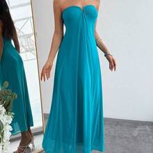 New Romantic V-Neck Strapless Plunging Neckline Maxi Flowy Dress, Macaron Blue-Green, A-Line Silhouette, Flattering Sexy Party Clubwear ,Tea Break, Perfect For Everyday Wear. It's Also Suitable For Work, Back-To-School, Afternoon Tea, Summer Music Festivals, Western Style, Nomadic Style, Birthday Parties, Graduation Ceremonies, Preppy Style, School Uniforms, Casual Wear, Vacations, Cruise Trips, Beaches, Sunbathing, Streetwear, Wedding Guests, Bohemian Style, Commuting, Brunch, And Airpor - Rosa - Ver 4