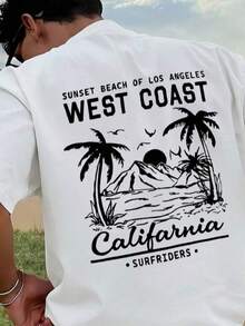 Camiseta de manga corta holgada con estampado de moda para hombres SU ER | Diseño exquisito | Esencial de verano | Fácil de combinar, mostrando tu estilo - Blanco - Ver 1