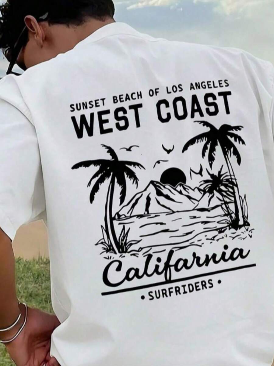 Camiseta de manga corta holgada con estampado de moda para hombres SU ER | Diseño exquisito | Esencial de verano | Fácil de combinar, mostrando tu estilo - Blanco - Ver 1