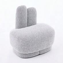 Cozy Fabric Pouf With Bunny Ears, Fixed Padded Stool With Cute Ears, No Storage Space, Non-Removable - Grey - View 5