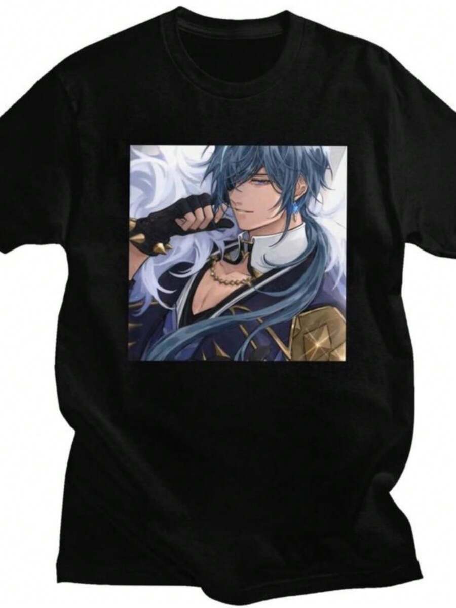 Women's T-Shirts 2026 Custom Male Kaeya Genshin Impacts T Shirt Short Sleeves Cotton Tshirts Classic T-Shirt Leisure Anime Game Tee Slim Fit Clothing - 黑色 - 查看 1