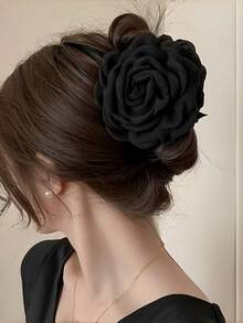 1pc Women's Solid Color Fabric Large Multi-Layer Rose Hair Clip, Elegant Oversized Hair Clip, Fashionable Sweet Style, Suitable For Campus, Party, Dance, Daily Wear - Black - View 4