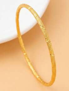 1pc Vintage 18K Gold Plated Copper Bangle Bracelet, Suitable For Daily Wear, Gift - Gold - View 7