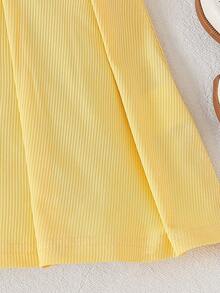Baby Girl Casual Ribbed Fabric Collar With Ruffle Trim, Camel Embroidery Ruched Dress, Comfortable Summer Outfit For Daily & Outdoor Wear - Yellow - View 6