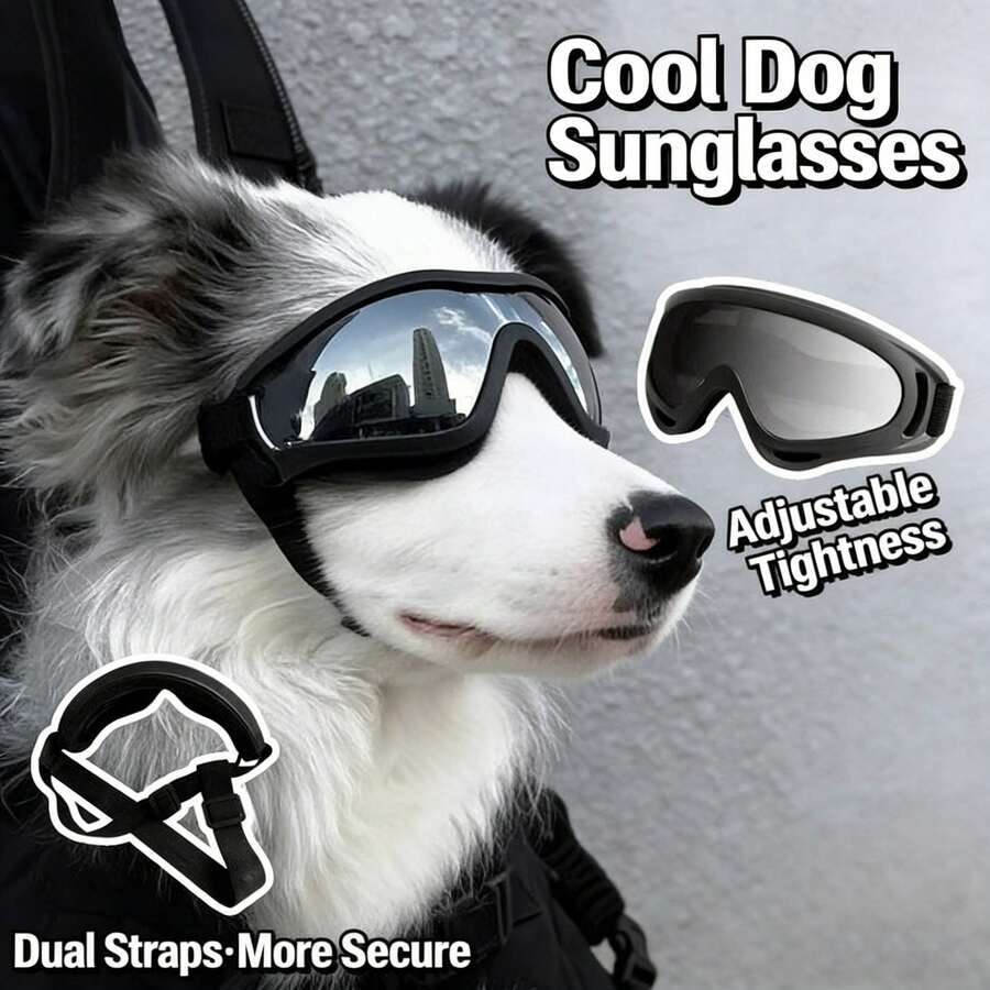 1 buah Kacamata Hitam Anjing - Kacamata Pelindung UV untuk Anjing, Tahan Angin, Tahan Air, Anti-Kabut, Tali yang Dapat Diatur, Cocok untuk Anjing Sedang dan Besar, Cocok untuk Bersepeda dan Mendaki di Luar Ruangan - MultiWarna - View 1