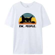 2025 Men's Cozy Cat Print T-Shirt, High Quality Anime Print Cotton Tees, Funny Casual Wear For Women, Unisex T-Shirt - 白色 - 查看 12