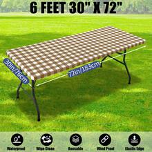 Picnic Table Cloth 2 Packs, Waterproof Elastic Fitted Tablecloths For 4 6 8FT Rectangle Tables, Washable Polyester Buffalo Plaid Tablecloth For Camping, Dining & Outdoor - Multicolor - View 8