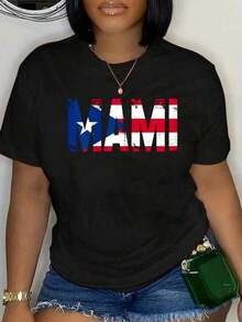 100% Cotton Puerto Rican Mami Style T-Shirt With Puerto Rican Flag For Women And Men, Plus Size, Comfortable, Soft, Crew Neck, Perfect Fit - Hitam - View 5