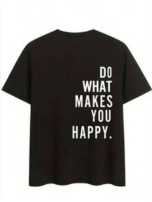 Camiseta holgada y suelta para mujer con estampado de eslogan "HACER LO QUE TE HACE FELIZ", camiseta gráfica, unisex - Negro - Ver 3