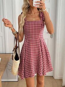 Vestido de verano casual con estampado floral para vacaciones de mujer - Burdeos - Ver 1