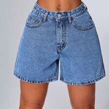 Women's Comfort High Waist Bermuda Jeans – Light Wash And Stonewashed Effect - Light Wash - View 11