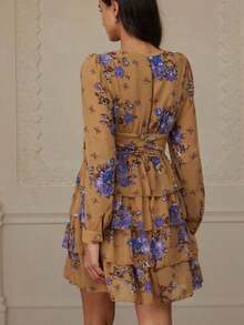 Revavyn Vestido de manga larga con estampado aleatorio de moda para mujer, atuendo de vacaciones - Amarillo - Ver 2