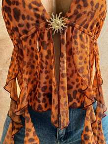 Blusa de mujer con encaje bordado, escote halter, espalda descubierta, tirantes con lazo, bajo fluido y elegante, adecuada para la playa, cruceros y resorts - Naranja - Ver 5