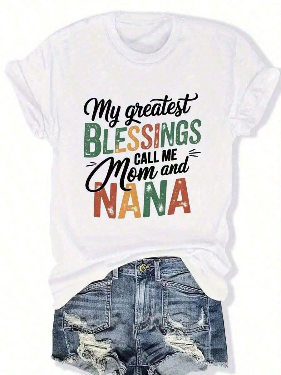 1 Plus Size Printed T-Shirt For Mother's Day - Women's Plus Size Short Sleeve Crew Neck T-Shirt, Pink Geometric Print With "My Greatest Blessings Are Mom And Grandma", Soft And Comfortable, Washable, All Seasons, Casual Style, Suitable For Daily Wear And Parties. 100% Cotton, 180g. - 白色 - 查看 1