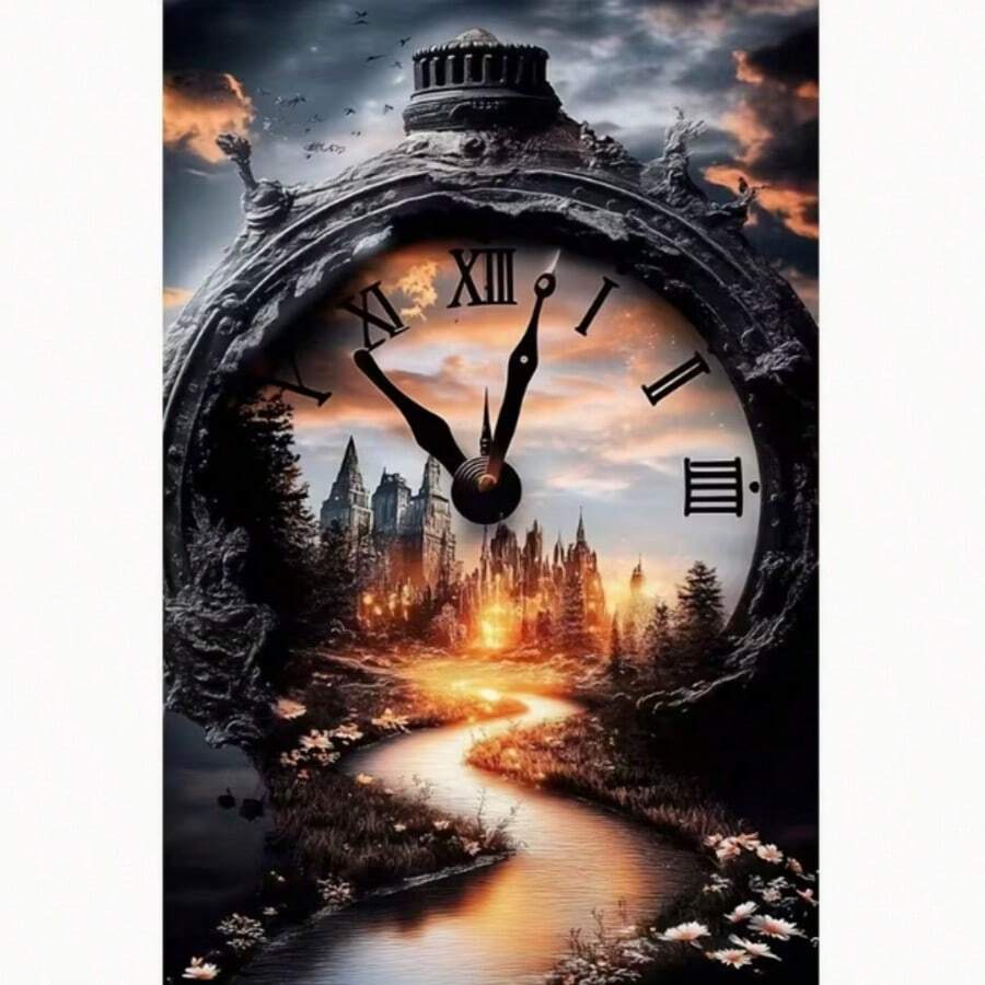 1pc New 5D DIY Diamond Painting Kit - Time And Secret Theme, Full Round Diamond Mosaic Artwork Without Frame, Creative Home Office Wall Decor, Christmas Gift