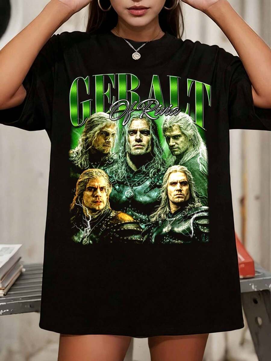 Geralt Of Rivia Vintage Unisex Shirt - Vintage Geralt Of Rivia TShirt Gift For Him And Her - Geralt Of Rivia 90s Retro Design Graphic Tee_ - Black - View 1